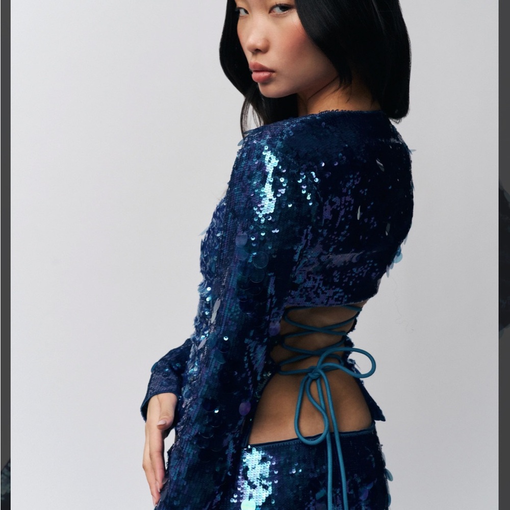 Danielle Guizio NWT Blue Sequin Bolero - Picture 3 of 6